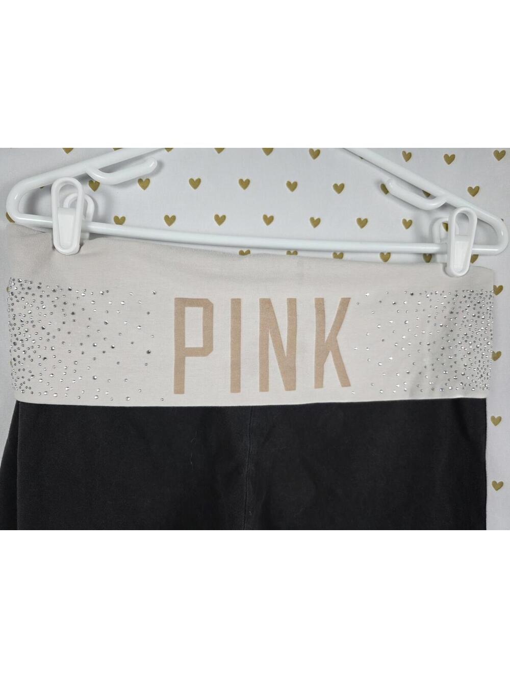 Victorias Secret PINK BLING Studded FOLDOVER Yoga Pants Y2k Large Capri